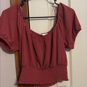 Pink Rose Women's Blouse in Deep Red